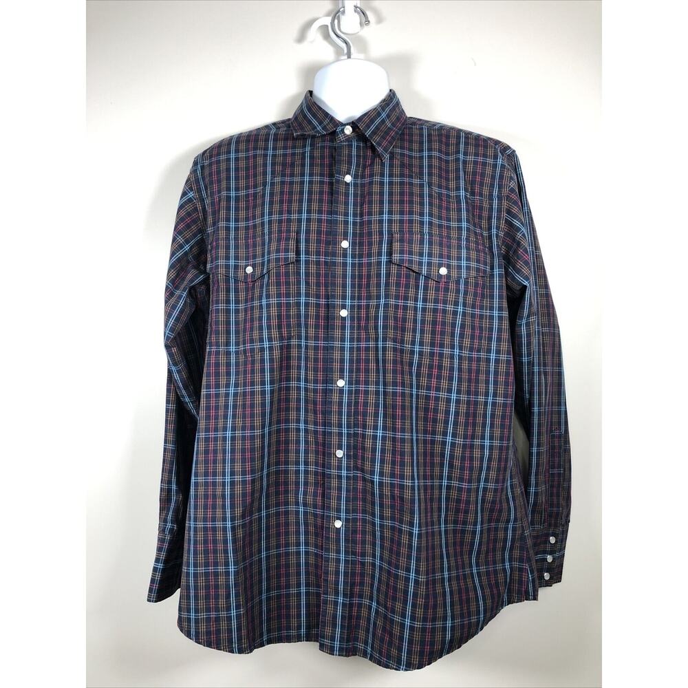 Wrangler Men's Pearl Snap Button Down Size L Long Sleeve Cotton Black